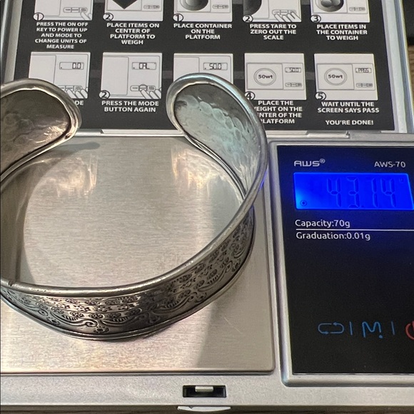 Sterling Silver Floral Stamped Cuff - Picture 10 of 12